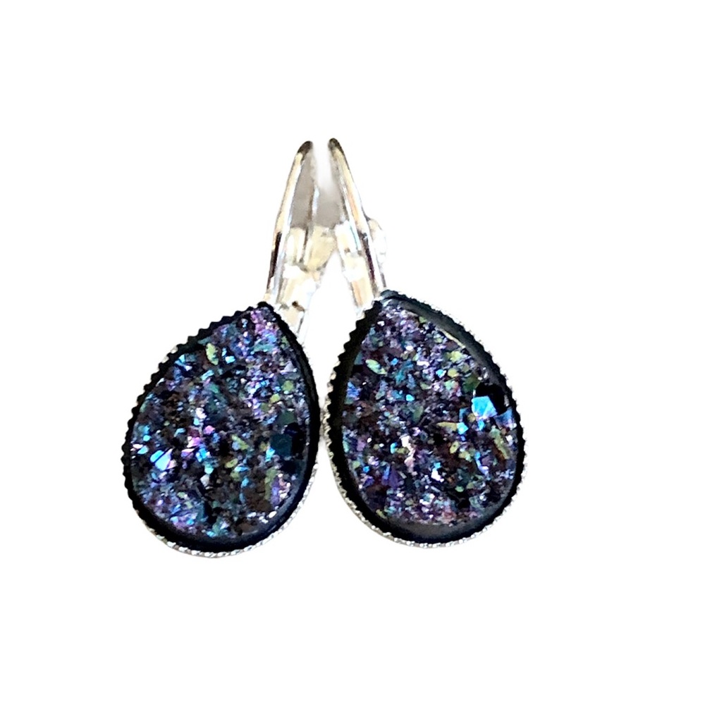 3 for 15🎀 light teal gunmetal Druzy style studs - Picture 7 of 7